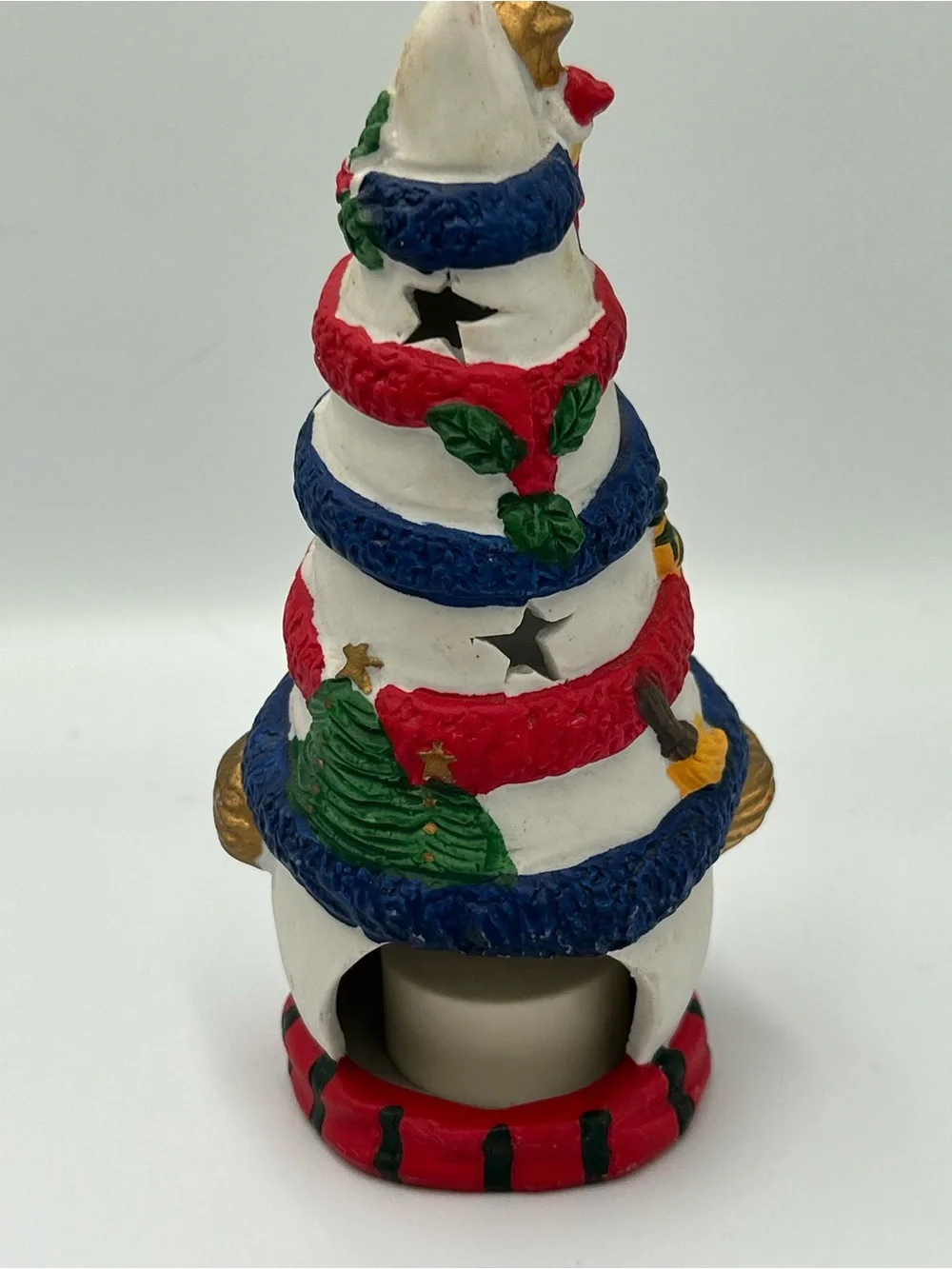 Festive Snowman Tree Holiday Accent - White, Red, Blue, Gold